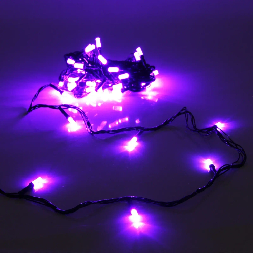Гирлянда для дома НИТЬ «Хрусталь» 8 м 50 ламп LED, черный пров,IP-40. 8 режимов, Фиолетовый (возможность соединения)