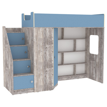 Кровать-чердак КарИВи Л-В602.3 75x175 Бетон Светло-синий, голубой