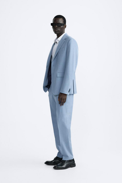 ZARA КОСТЮМНЫЙ ПИДЖАК ИЗ РЕЛЬЕФНОЙ ТКАНИ, НЕБЕСНО-ГОЛУБОЙ