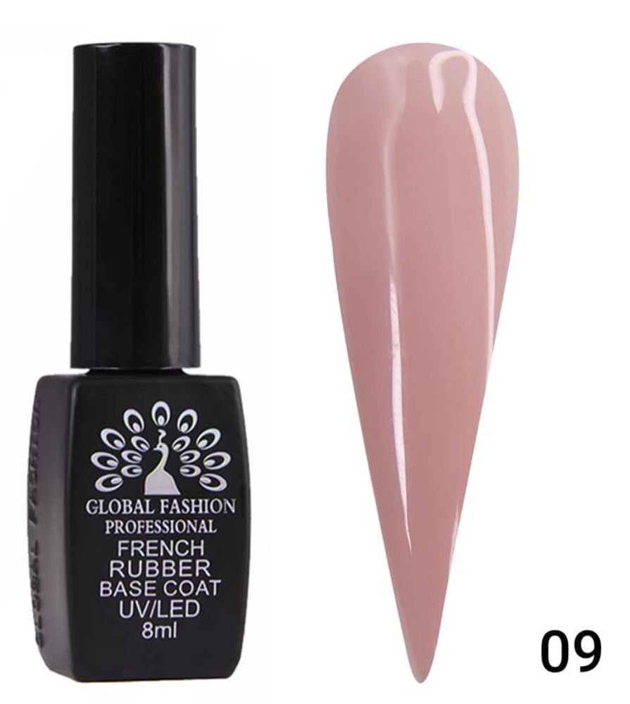 GLOBAL FASHION, КАУЧУКОВАЯ БАЗА ДЛЯ ГЕЛЬ-ЛАКА ФРЕНЧ (RUBBER BASE COAT FRENCH) 8 МЛ, 09