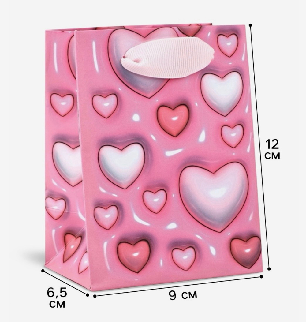 Пакет ламинированный «Сердца», 9×12×6.5 см