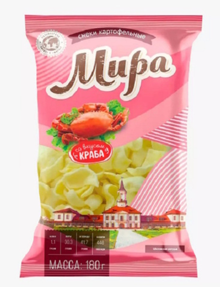 Снеки "Мира" картофельные со вкусом краба 180г. Машпищепрод