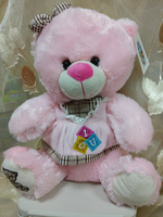 Медведь розовый в платье с бантом, 34 см