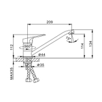 Смеситель для кухни 35к F4213 FRAP (плоский пов.излив, п/шпильку, хром, силумин)