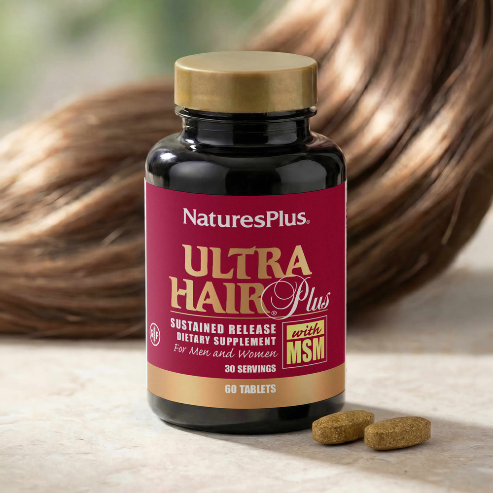 NaturesPlus, Ultra Hair Plus, добавка с МСМ для роста волос, для мужчин и женщин, 60 таблеток