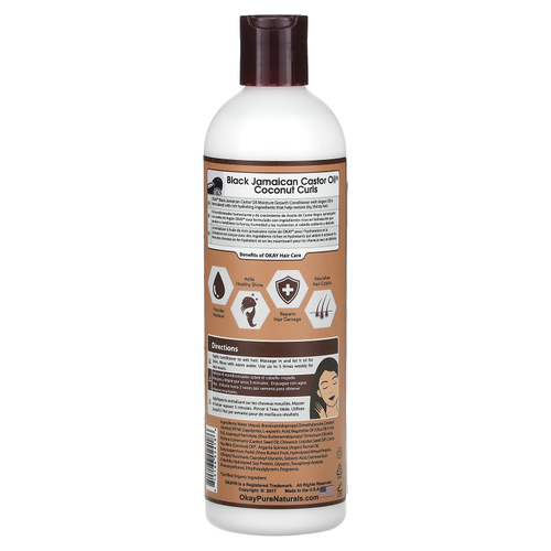 Okay Pure Naturals, Черное ямайское касторовое масло, кокосовые локоны, кондиционер, 355 мл (12 жидк. унц.)