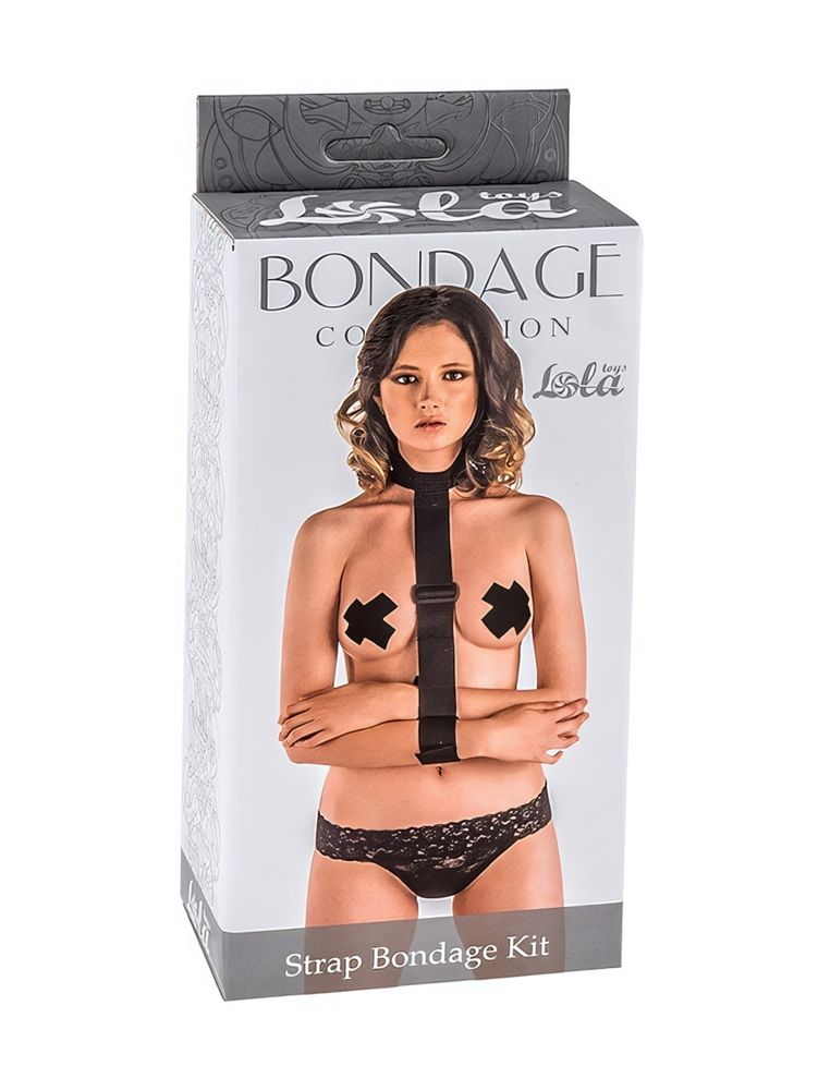 Ошейник с длинной лентой и наручниками Strap Bondage Kit One Size (черный) (Цвет: черный)