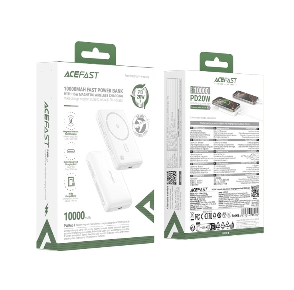 Портативный аккумулятор ACEFAST M26 PD 20W 10000 mAh Magnetic (белый)