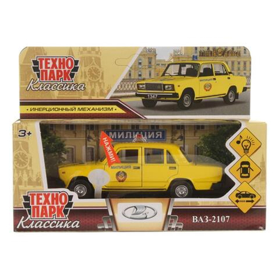 Модель ин. мет. "Ваз-2107. Полиция" 12см, дв, баг, желтый, коробка 2107-12SLPOL-YE (Технопарк)