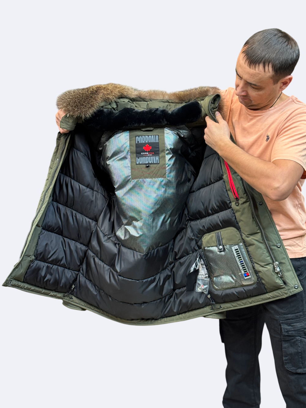 Пуховик зимний хаки