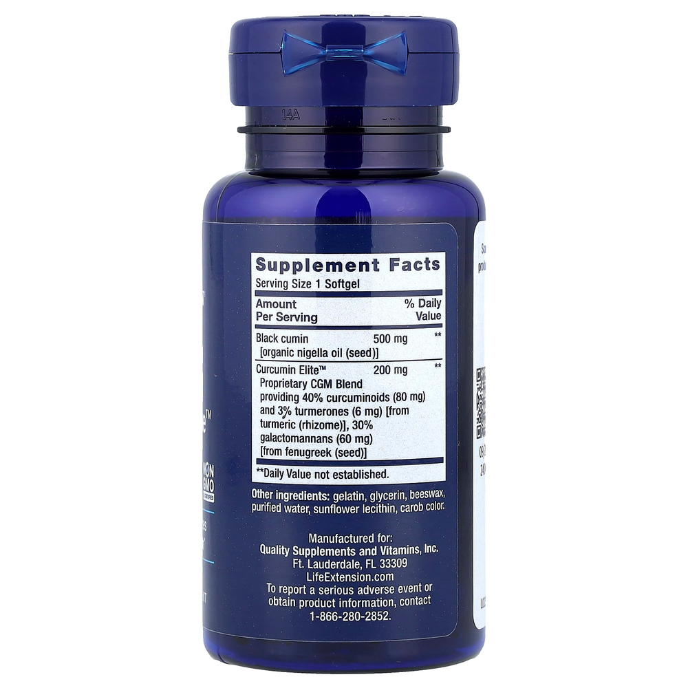 Life Extension, Масло семян черного тмина и Curcumin Elite ™, 60 мягких таблеток
