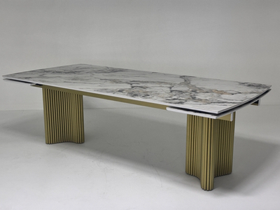 Стол АДАЖИО-2 240 (320) см ARCTIC OCEAN, керамика / Золотой каркас М-City