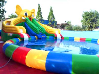 Надувной наземный аквапарк «Морской слон» 19*14*5 м, размер бассейна 14*14*0.8 м