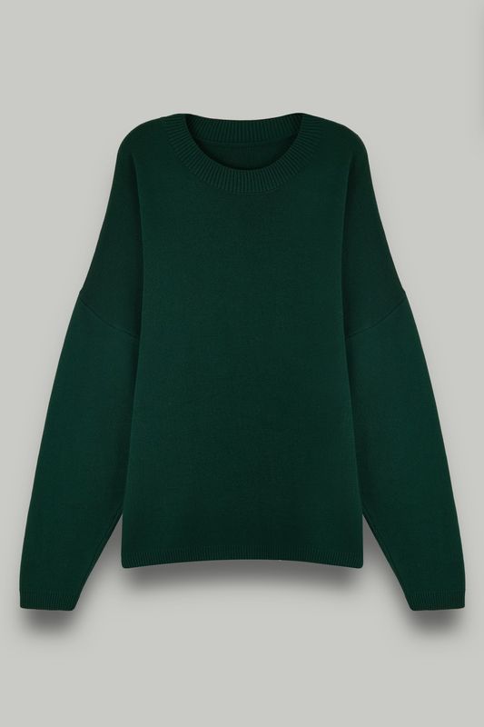 Джемпер вязаный с круглым вырезом, изумруд