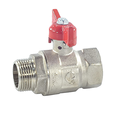 Кран шаровой латунь никель Крепыш 331 аналог 11б27п1 Ду 20 Ру16 ВР/НР полнопроходной бабочка красная ГАЛЛОП 103244