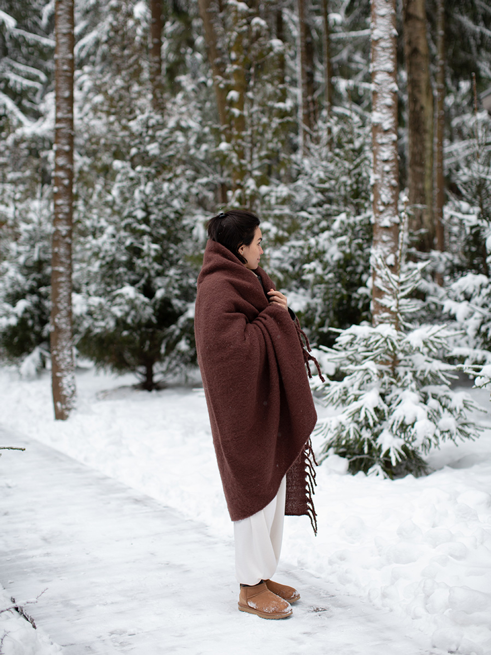 Плед мохеровый шоколадного цвета из коллекции essential, 130х180 см