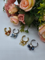 Кольцо авторское с культивируемым жемчугом и натуральными камнями "Янтарь"