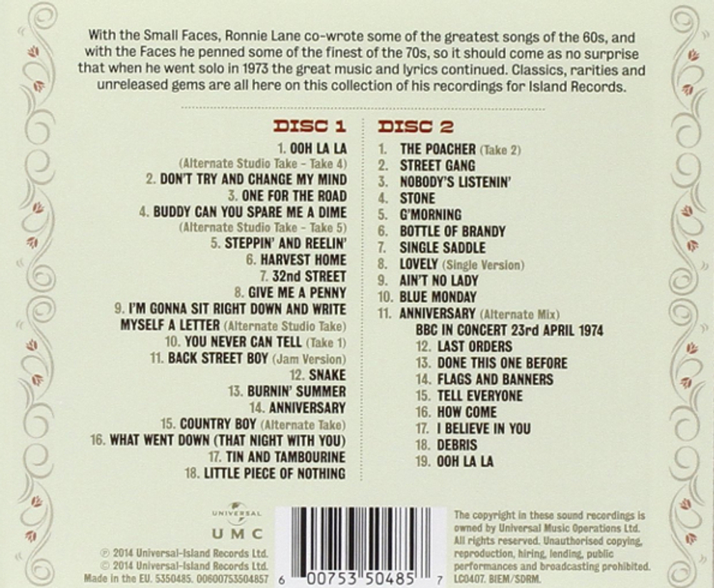 Ronnie Lane / Ooh La La, An Island Harvest (2CD)