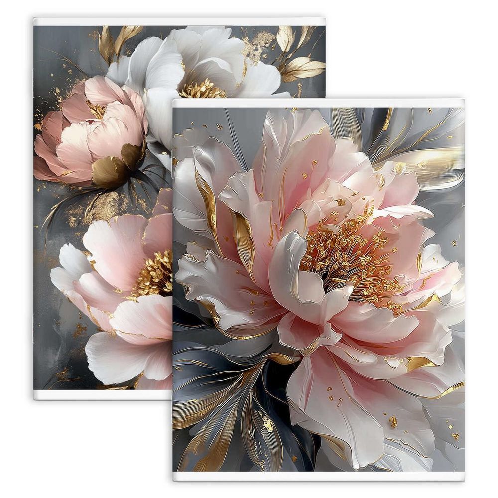 Тетрадь-перевертыш А4 80л. клетка "Пионы с золотом" мягкий переплёт, мелов.картон, УФ-лак сплошной (