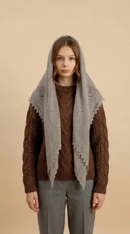 Оренбургский пуховый платок-паутинка А110-03 серый