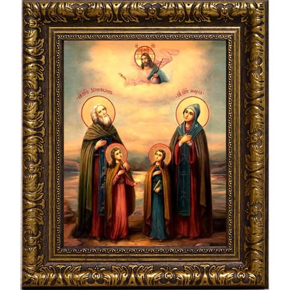 Преподобный Ксенофонт, Мария и их чада Иоанн и Аркадий. Икона на холсте.