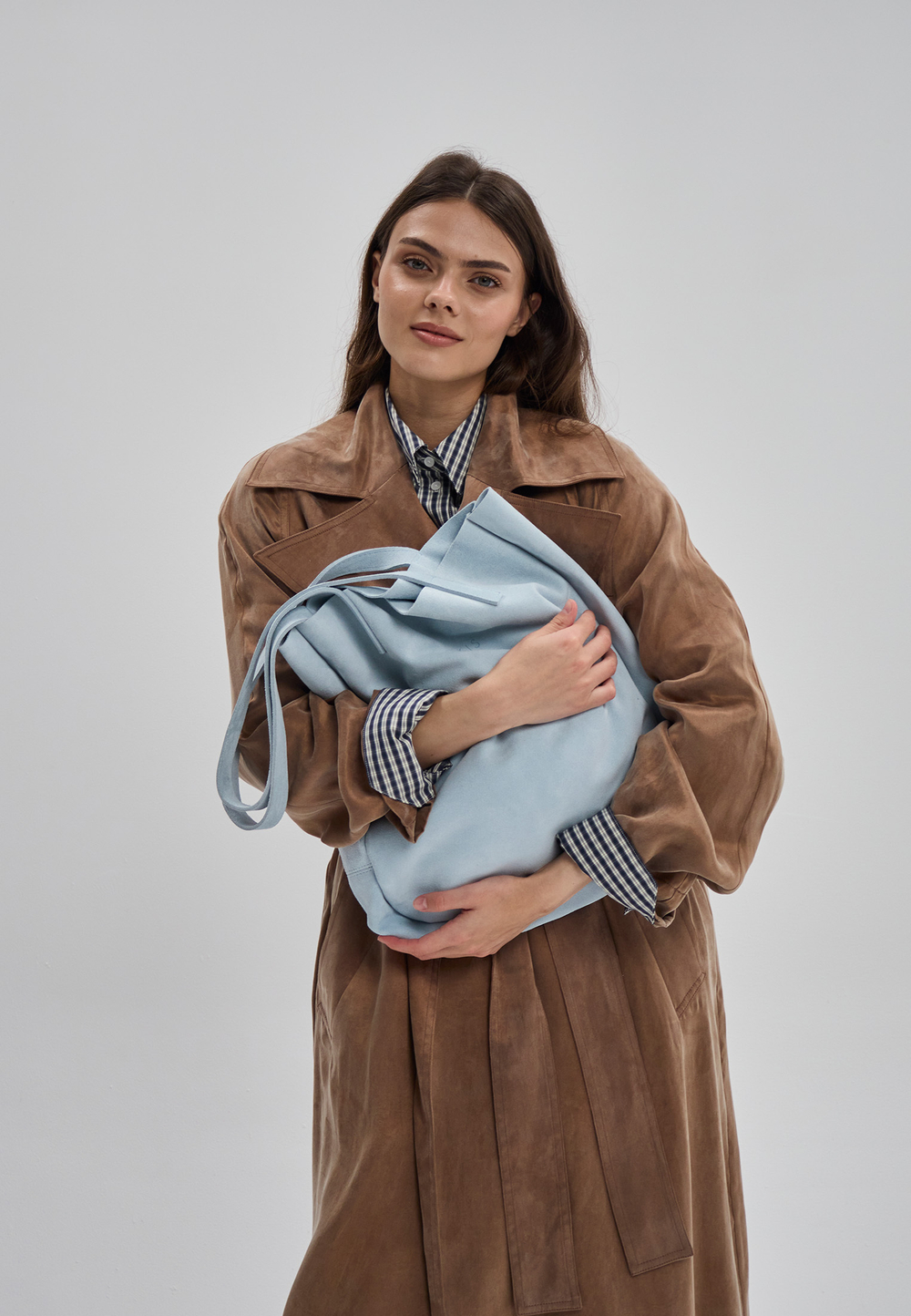 сумка шоппер небесно-голубой замша