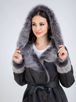 Дубленка зимняя натуральная с капюшоном длинная и теплая