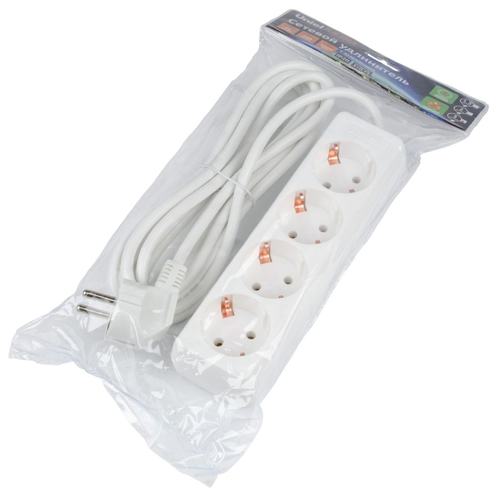 S-GCU4-3 WHITE Удлинитель серии Ultra. шнур 3м.. 4 гнезда. 16A. с-з. Белый. TM Uniel