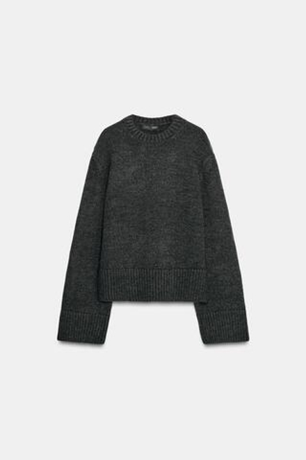 ZARA ТРИКОТАЖНЫЙ СВИТЕР В РУБЧИК, АНТРАЦИТОВО-СЕРЫЙ