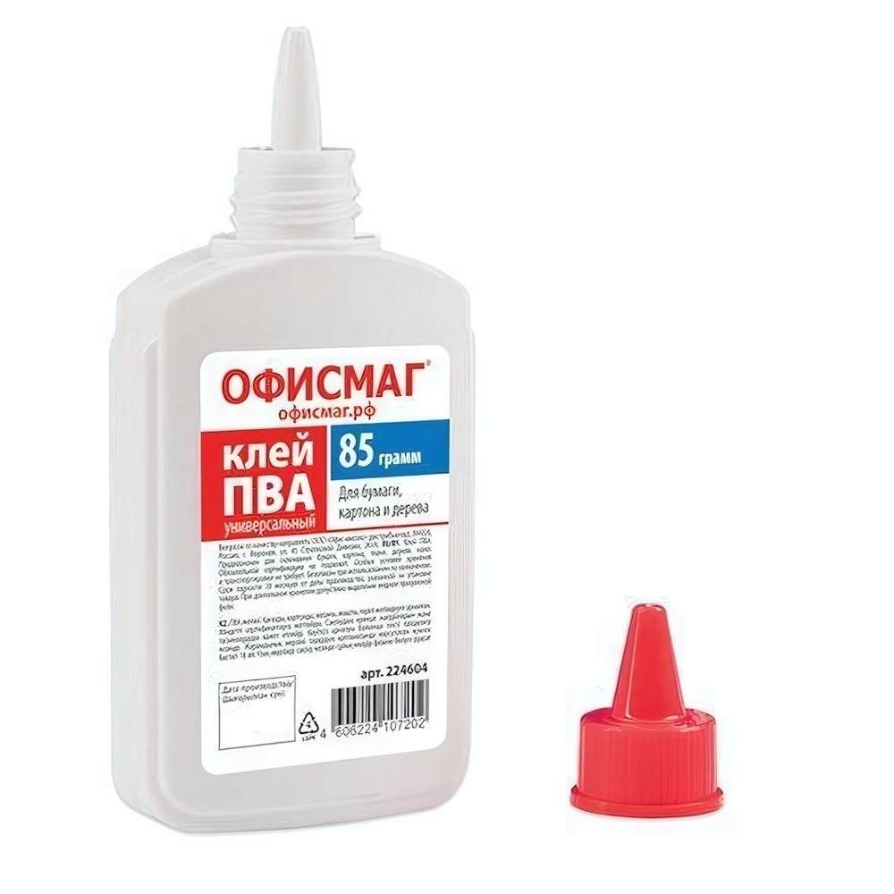 Клей ПВА 85 г. бумага, картон, дерево (ОФИСМАГ)