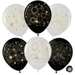 Шар (12"/30 см) Геометрия, Белый (200)/Черный (299), пастель, 5 ст 50 шт.