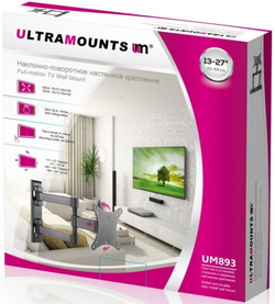 Кронштейн для телевизора Ultramounts UM 893 черный 13;-27; макс.20кг настенный поворотно-выдвижной и наклонный