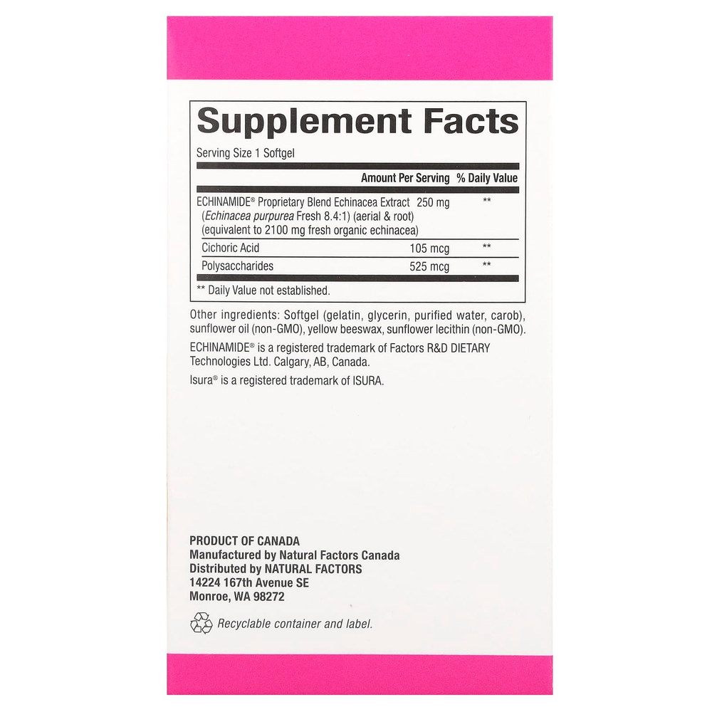 Natural Factors, Запатентованный Echinamide®, 60 мягких таблеток