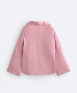 Oysho Рубашка-поло оверсайз с длинными рукавами из 100%-го льна, светло-розовый