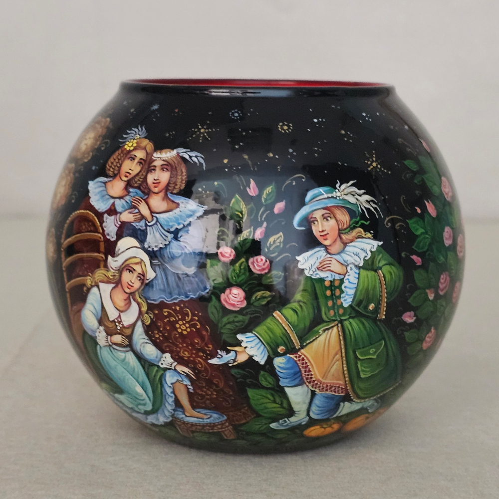 Вазочка с ручной росписью Палех "Золушка"