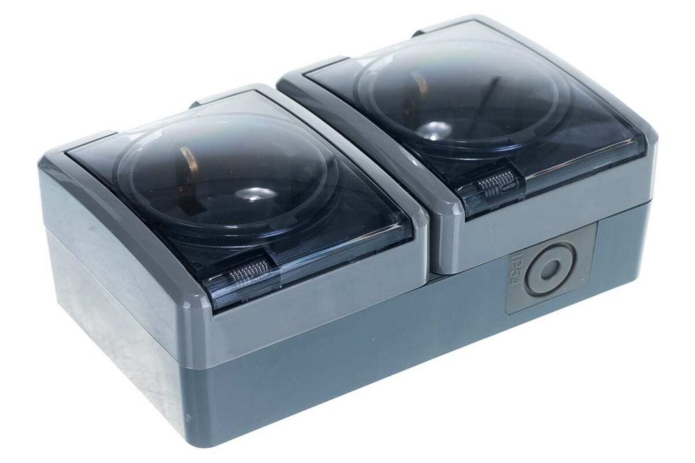 Розетка 2-местная накладная IP54, 16A-250В, серый Эксперт ЭРА