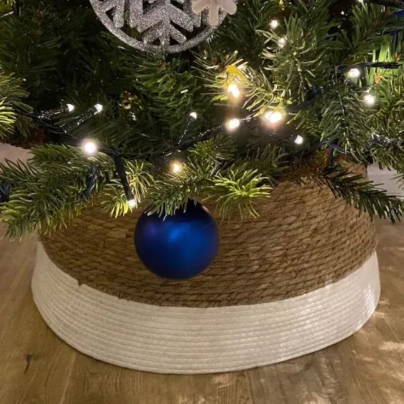 Джутовая корзина под елку 26х58 см., коричневая с белой полосой, Christmas DeLuxe (86499)