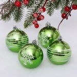 Новогодние шары 6 см (набор 4 шт) «Снежные нити», салатовый/белый