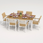Обеденная группа Ideal Patio ТЕЛЛА  БОНТА каркас белый, стол тик 180, ткань бежевая