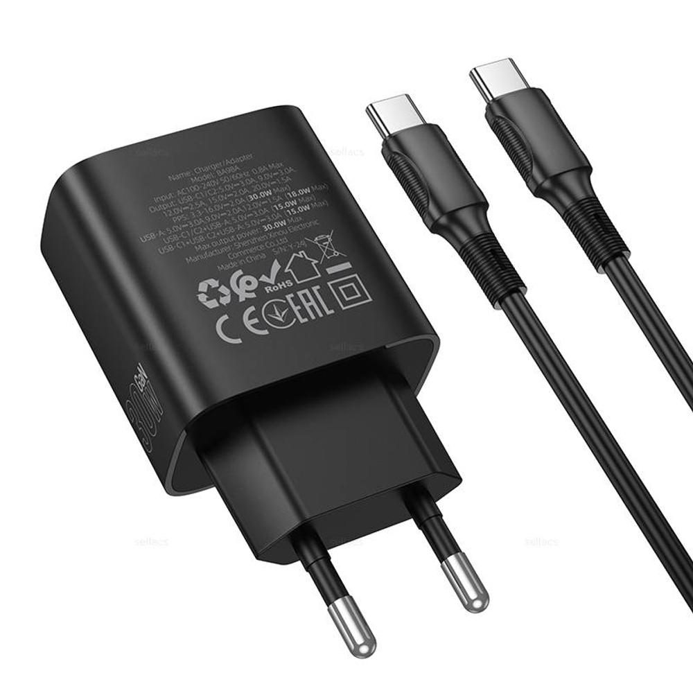 Зарядное устройство на Type-C Borofone PD30W (2C1A) BA98A (black) (Краснодар склад)