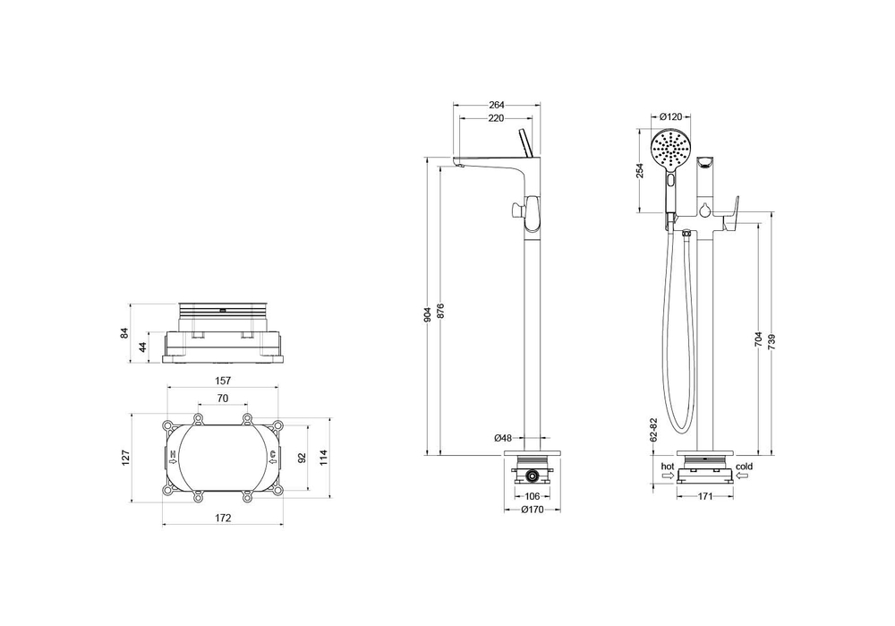 Смеситель для ванны напольный (внешняя и скрытая часть) AQUATEK AQ1145CR БЕТТА