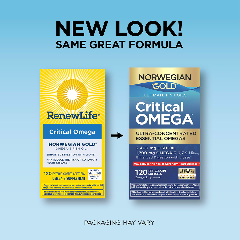 Renew Life, Norwegian Gold®, рыбий жир Critical Omega™, 120 капсул из рыбьего желатина