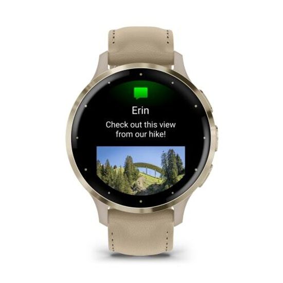 Умные часы Garmin Venu 3S цвета "французский серый" с золотистым безелем и кожаным ремешком