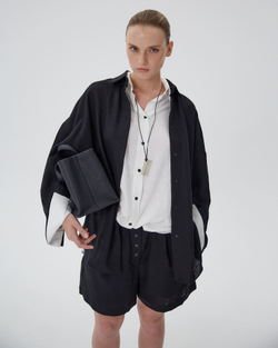 Рубашка свободного кроя изо льна и вискозы черный