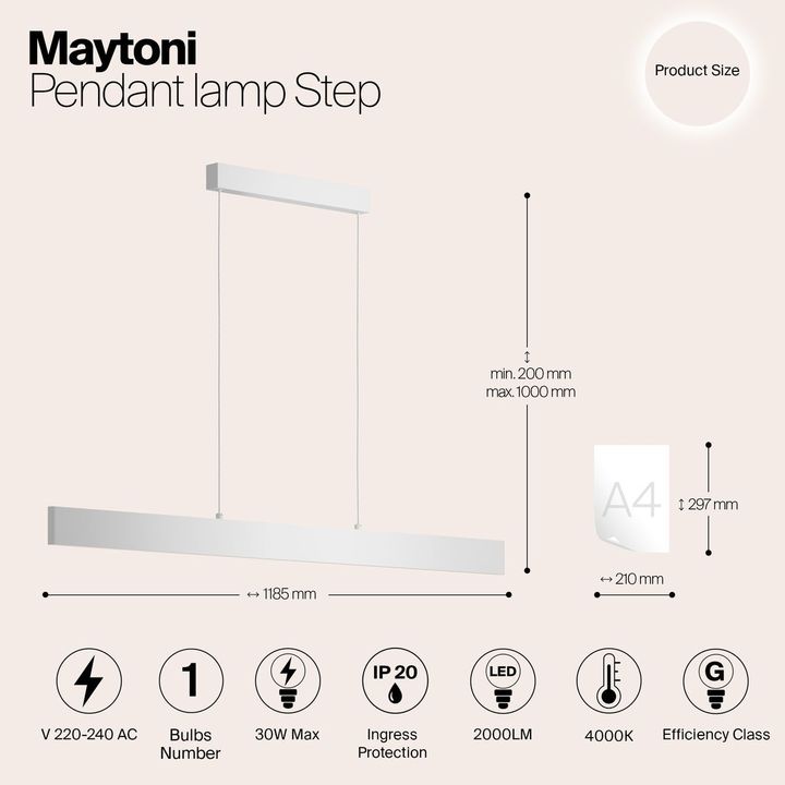 Подвесной светодиодный светильник Maytoni Step P010PL-L30W4K