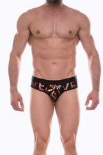 Черные трусы-брифы с блестящим принтом в виде надписей и губ (Размер: M) (Цвет: черный)