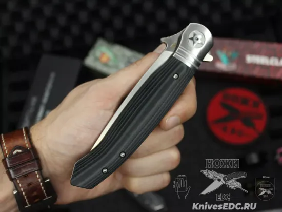 Складной нож REPTILIAN НКВД 03-1 c клинком из стали D2, рукоять зеленая микарта
