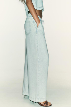 ZARA ДЖИНСЫ Z1975 WIDE LEG СО ШНУРКАМИ, ГОЛУБОЙ