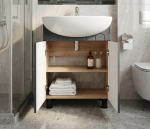 Тумба Сота 60 цвет Дуб Сонома + Графит с умывальником Уют 60 (в комплекте)