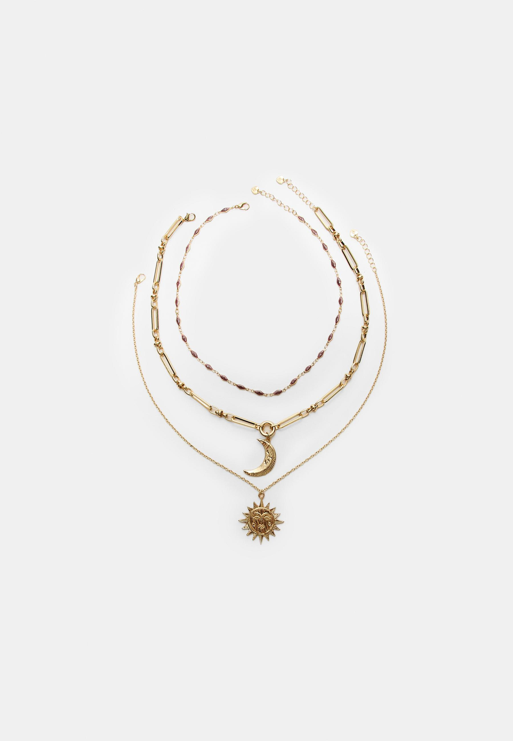 STRADIVARIUS Набор из 3 ожерелий с луной и солнцем, золотой